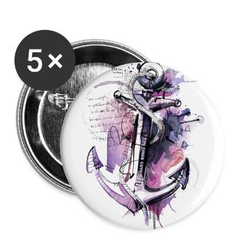 Ancre rose - Lot de 5 grands badges (56 mm) - blanc - Devant