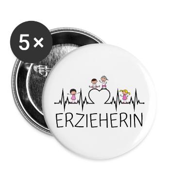 Erzieherin Herzschlag Herz Kinder Kind Beruf EKG - Buttons groß 56 mm (5er Pack) - Weiß - Vorne