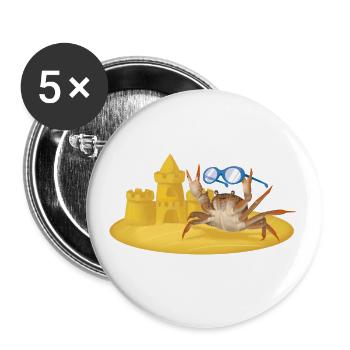 Cool crab with sandcastle and glasses - Buttons large 2.2''/56 mm (5-pack) - white - Front