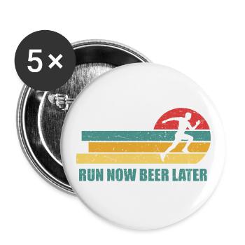 Läufer Marathon Laufen jetzt Bier später - Buttons groß 56 mm (5er Pack) - Weiß - Vorne