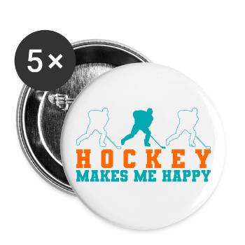 Hockey makes me happy - Buttons large 2.2''/56 mm (5-pack) - white - Front
