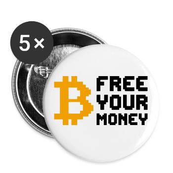 Free Your Money Digital Pixel Bitcoin - Buttons groß 56 mm (5er Pack) - Weiß - Vorne
