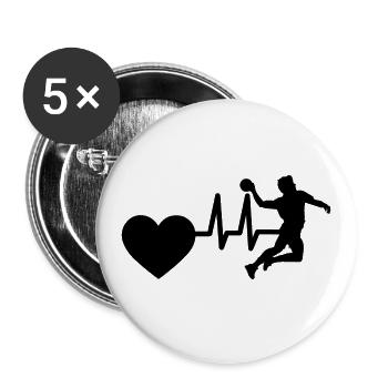 Handball Handballspieler EKG Handballer Herzschlag - Buttons groß 56 mm (5er Pack) - Weiß - Vorne