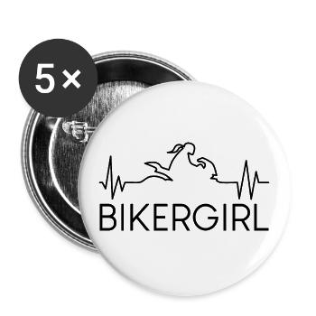 Bikergirl Motorcyclist Heartbeat Motorcycle - Buttons large 2.2''/56 mm (5-pack) - white - Front