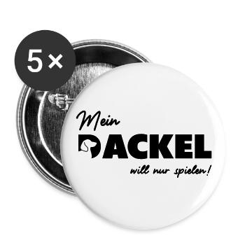 Mein Dackel will nur spielen - Buttons groß 56 mm (5er Pack) - Weiß - Vorne