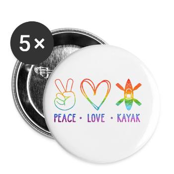 Peace Love Kayak Canoe Kayaking Rower Rowing Paddl - Buttons groß 56 mm (5er Pack) - Weiß - Vorne