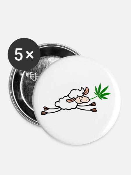 Schaf Hanf springend png - Buttons groß 56 mm (5er Pack) - Weiß
