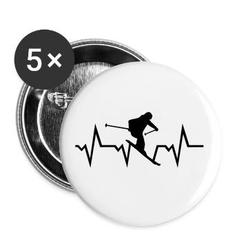 Skiing Heartbeat, Ski - Lot de 5 grands badges (56 mm) - blanc - Devant