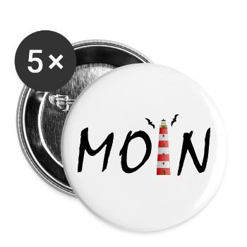 Moin mit Leuchtturm und Möwen, schwarz - Buttons groß 56 mm (5er Pack) - Weiß - Vorne