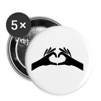 Hands Heart Symbol - Buttons large 2.2''/56 mm (5-pack) - white - Front