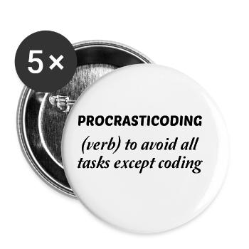 Procrasticoding Verb To Avoid All Tasks Coding Dev - Buttons groß 56 mm (5er Pack) - Weiß - Vorne