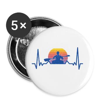 Heartbeat Graphic Kayaking Canoe Rowing Rower Padd - Buttons groß 56 mm (5er Pack) - Weiß - Vorne