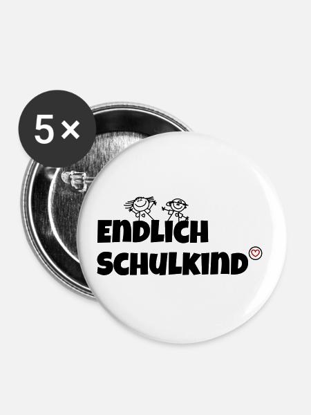 Endlich Schulkind - Buttons groß 56 mm (5er Pack) - Weiß