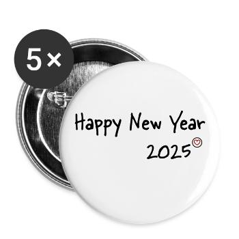 Happy New Year 2025 Heart - Buttons groß 56 mm (5er Pack) - Weiß - Vorne