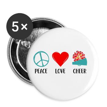 Peace Love Cheer Cheerleading Cheerdance Sports Tu - Buttons groß 56 mm (5er Pack) - Weiß - Vorne