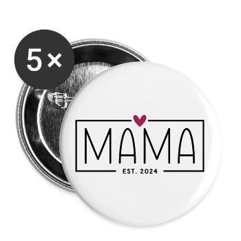 Mama Est 2024 - Heart - Mama 2024 Gift - Buttons large 2.2''/56 mm (5-pack) - white - Front