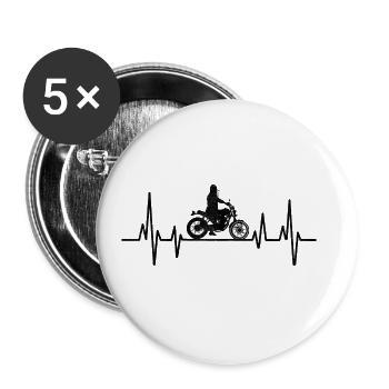 Heartbeat Motorcycle Biker Mom Motorcycling Motorc - Buttons large 2.2''/56 mm (5-pack) - white - Front