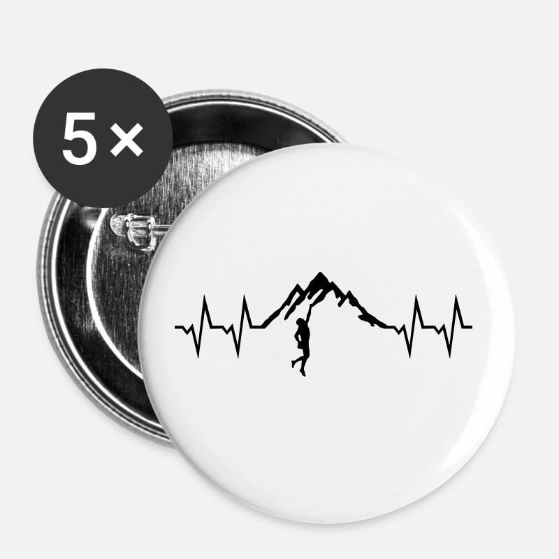 Climbing man - Heartbeat and Mountain - Buttons large 2.2''/56 mm (5-pack) - white