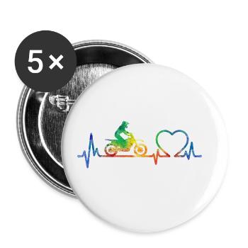 Ecg Heartbeat Dirt Biker Motorcycle Enduro Motocro - Buttons groß 56 mm (5er Pack) - Weiß - Vorne