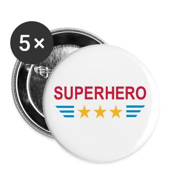 ★ Designfarben änderbar ★ Superhero (Drei Sterne) - Buttons groß 56 mm (5er Pack) - Weiß - Vorne