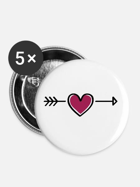 herz pfeil - Buttons groß 56 mm (5er Pack) - Weiß