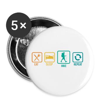 Eat Sleep Hike Repeat Trekking Mountaineering Hiki - Buttons groß 56 mm (5er Pack) - Weiß - Vorne