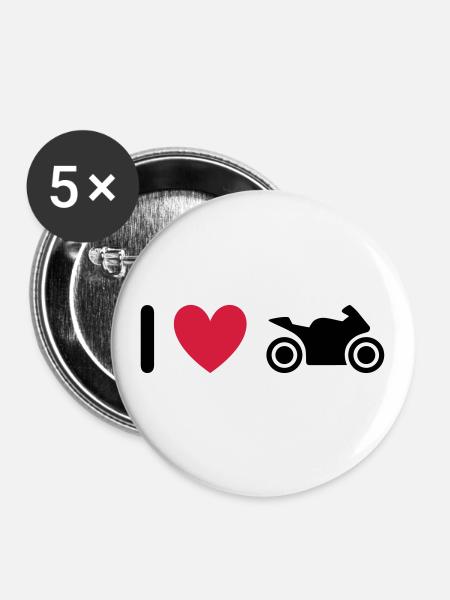 ★ Design colors can be changed ★ I love motorcycles - Buttons large 2.2''/56 mm (5-pack) - white