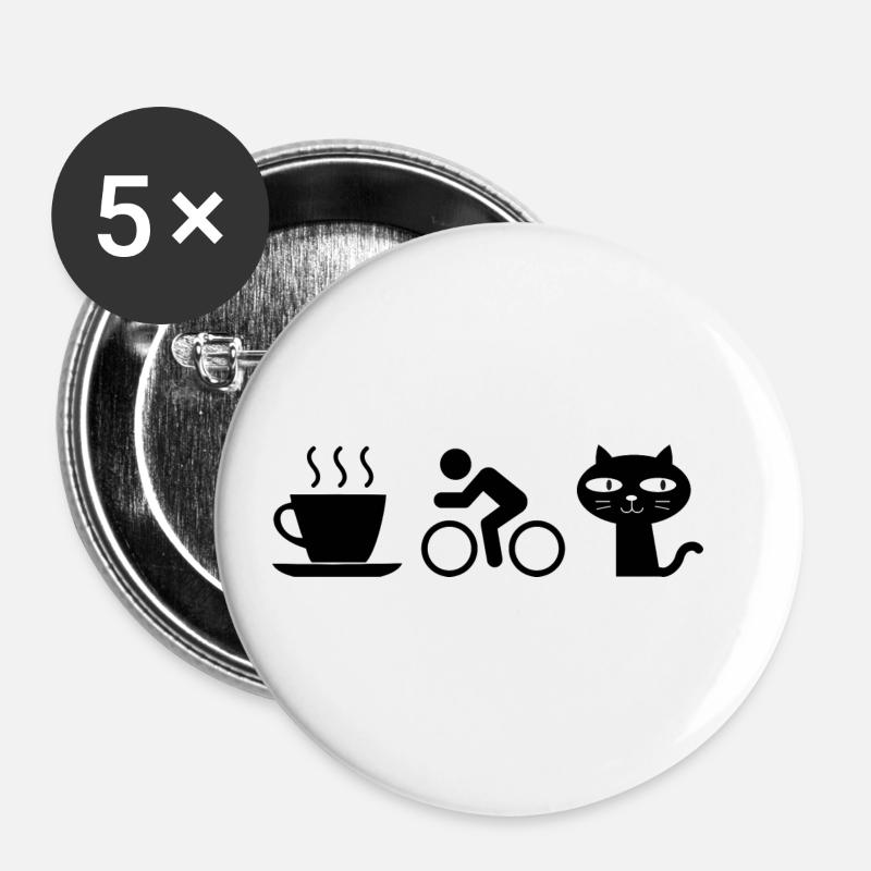 Coffee. Cats. Cycling - Buttons large 2.2''/56 mm (5-pack) - white