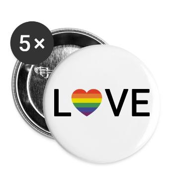 LOVE | Rainbow LGBTQIA Pride | schwarze Schrift - Buttons groß 56 mm (5er Pack) - Weiß - Vorne