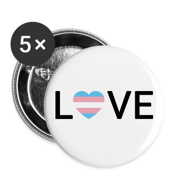 LOVE | Trans Transgender Pride | schwarze Schrift - Buttons groß 56 mm (5er Pack) - Weiß - Vorne