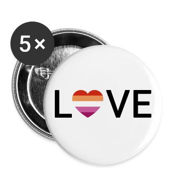 "LOVE" Herz Lesbian Pride | Schrift schwarz - Buttons groß 56 mm (5er Pack) - Weiß - Vorne