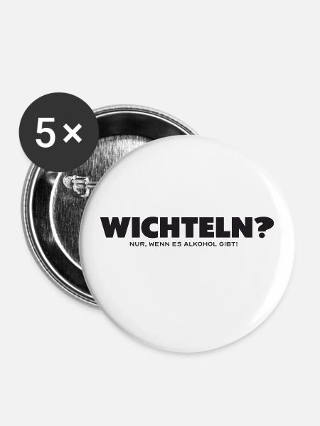 Wichteln nur mit Alkohol - Buttons groß 56 mm (5er Pack) - Weiß