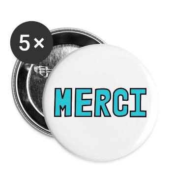 VIELEN DANK. GELIEBTE. MEISTER. DANKE, HERRIN. MEISTER - Buttons groß 56 mm (5er Pack) - Weiß - Vorne