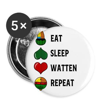 EAT SLEEP WATTEN REPEAT Watteln Kartenspiel Karten - Buttons groß 56 mm (5er Pack) - Weiß - Vorne