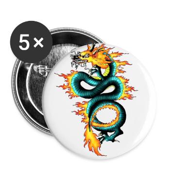 Dragon - Long - Lot de 5 grands badges (56 mm) - blanc - Devant