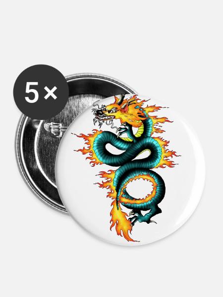 Drache - Long - Buttons groß 56 mm (5er Pack) - Weiß