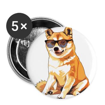 Akita, dog, sunglasses, summer, gift - Buttons large 2.2''/56 mm (5-pack) - white - Front
