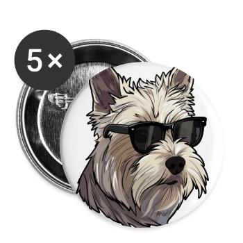Cairn Terrier, Hund, Sonnenbrille, Sommer - Buttons groß 56 mm (5er Pack) - Weiß - Vorne
