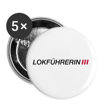 Lokführerin - Schriftzug mit Streifen - Buttons groß 56 mm (5er Pack) - Weiß - Vorne