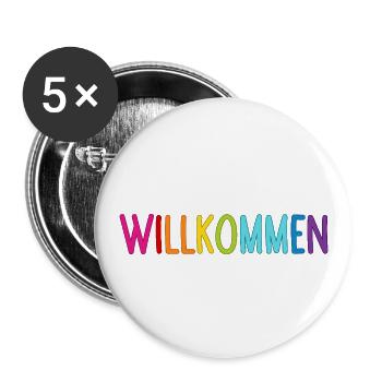 Willkommen - Buttons groß 56 mm (5er Pack) - Weiß - Vorne