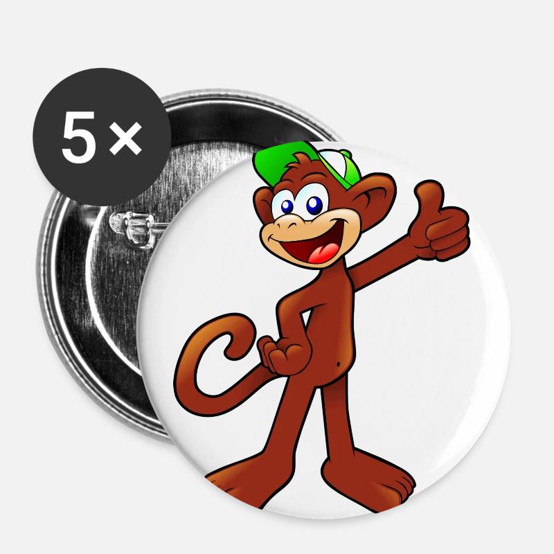 Affe - Buttons groß 56 mm (5er Pack) - Weiß