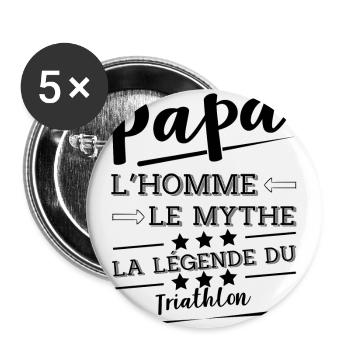 Papa la légende Triathlon cadeau - Lot de 5 grands badges (56 mm) - blanc - Devant