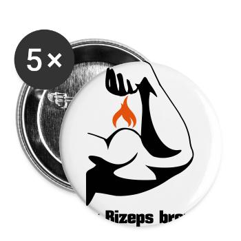 Der Bizeps brennt Muskeln Sport Fitness - Buttons groß 56 mm (5er Pack) - Weiß - Vorne