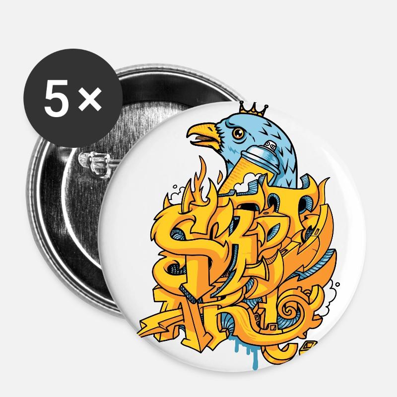 Graffiti street art with eagle and crown - Buttons large 2.2''/56 mm (5-pack) - white