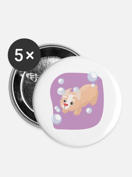 Seifenblasen Hund - Buttons groß 56 mm (5er Pack) - Weiß