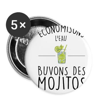 economisons l eau buvons mojito - Lot de 5 grands badges (56 mm) - blanc - Devant
