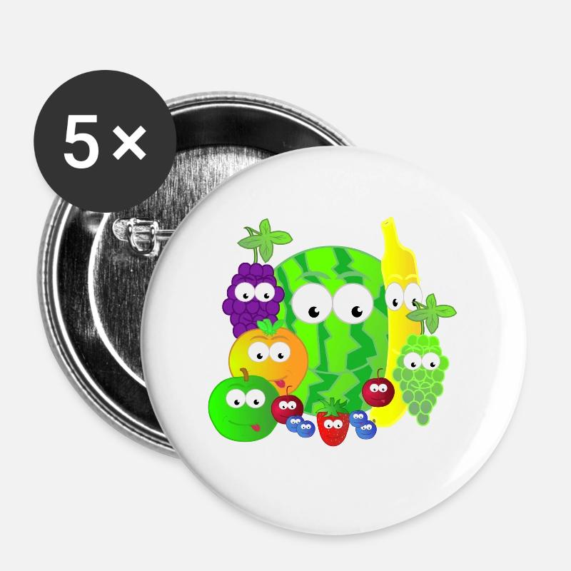 Fruechte Geschenk Geschenkidee Sport Cartoon Obst - Buttons groß 56 mm (5er Pack) - Weiß