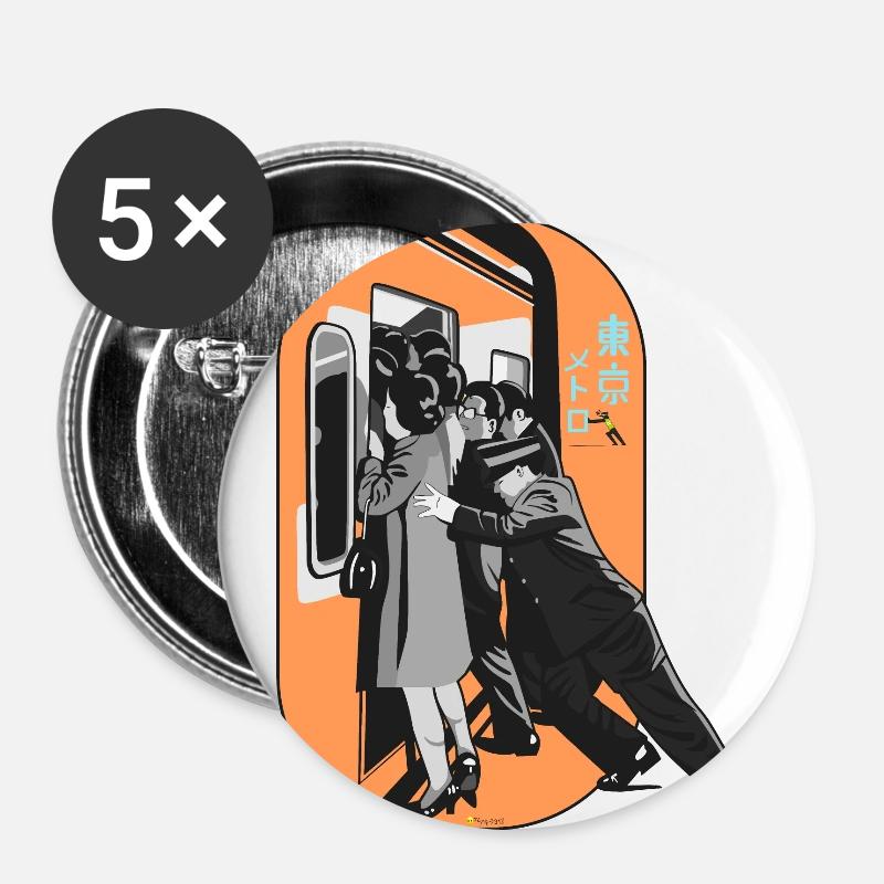 Tokyo U-Bahn - Buttons groß 56 mm (5er Pack) - Weiß