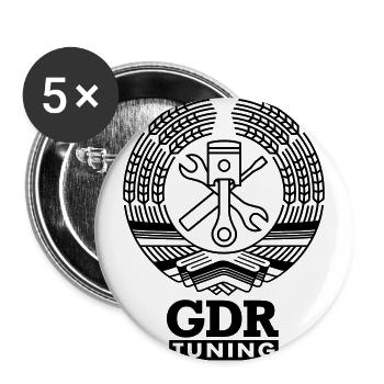 GDR Werkstatt Tuning Wappen - Buttons groß 56 mm (5er Pack) - Weiß - Vorne