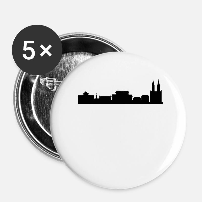 Braunschweig Skyline schwarz - Buttons groß 56 mm (5er Pack) - Weiß
